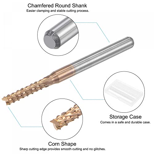 Image of uxcell End Mill CNC Router Bits, 1 /8 inch 3.175mm Shank 2.5mm x 12mm Titanium Coated Tungsten Carbide Engraving Milling Cutter for PCB Plastic Fiber Wood 4pcs