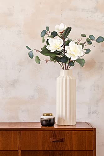 Artificial Magnolia Flowers Combo Artificial Eucalyptus Stems 28" Latex Real Touch Magnolia Flower Combo Eucalyptus Branch Artificial Flowers For Floral Craft Arangements (White) #TOP6