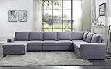 Lilola Home Tifton Light Gray Linen 7 Seat Reversible Modular Sectional Sofa Chaise