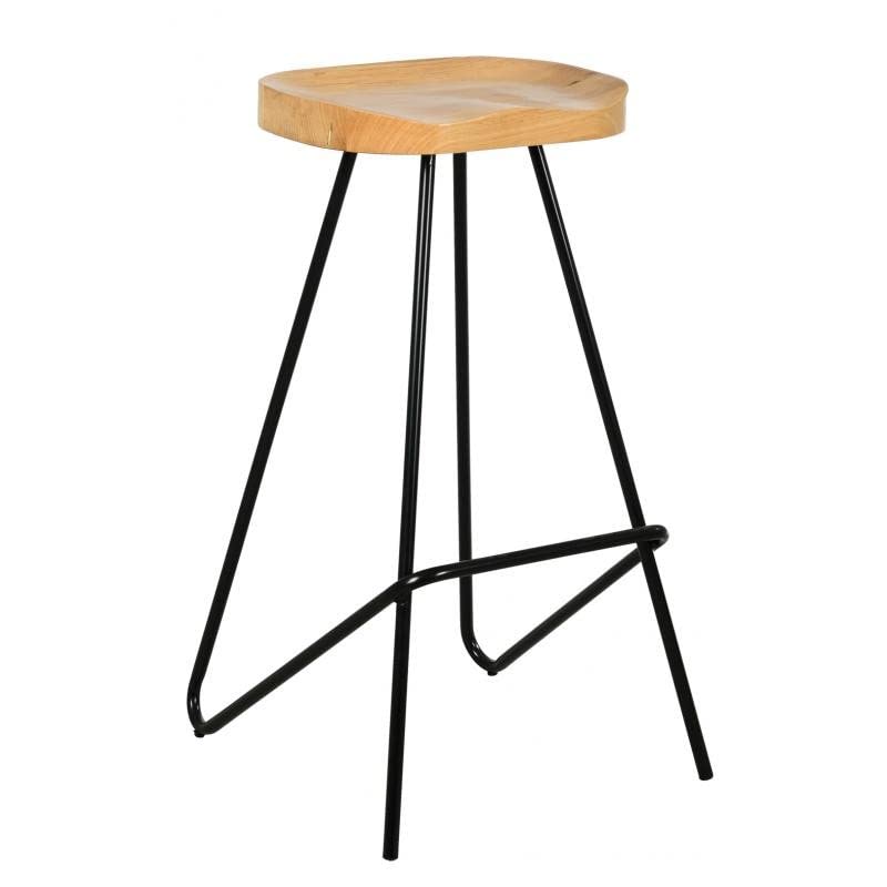 Tabouret de bar livré monté en métal et bois d'orme pour îlot de cuisine