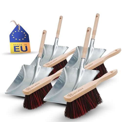 Novaliv 4X Kehrblech Set Kehrblechgarnitur Handfeger Arenga & ELASTONBORSTEN Kehrblech Metall Silber verzinkt Kehrblechbesen Handkehrset Kehrblechset Kehrschaufel Besen Feger und Kehrblech