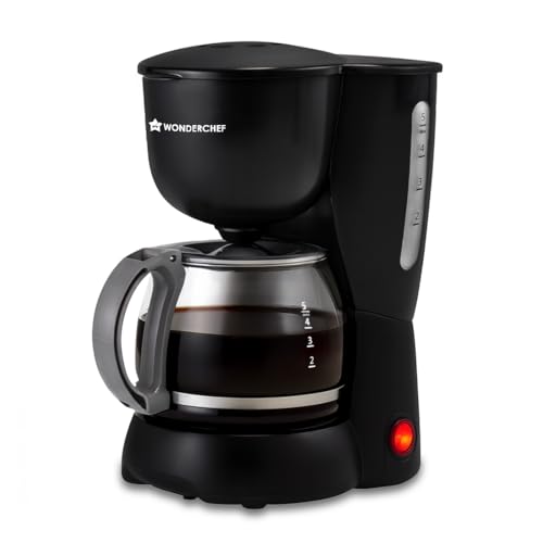 Image of Wonderchef Veneto Brew Coffee Maker | Drip Coffee | 4 Cups Coffee | 600 ml Borosilicate Glass Carafe with Hot Plate | Anti - Drip|Auto Shut Off | Reusable Conical Filter | 550 W|Black| 2 Year Warranty