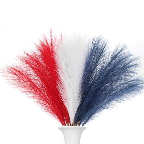 Zycozzn 30Pcs Faux Pampas Grass 21.6 Artificial Pompous Grass for Home Wedding Boho Valentine St. Patrick Independence Halloween Fall Christmas Party Decor Red White Blue
