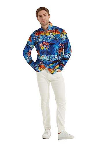 Image of Hawaii Hangover Family Matching Hawaiian Clothes, Sunset Blue | Family matching Hawaiian outfits, Sunset Blue, 100% cotton, machine washable, tropical floral print, luaus, cruises
