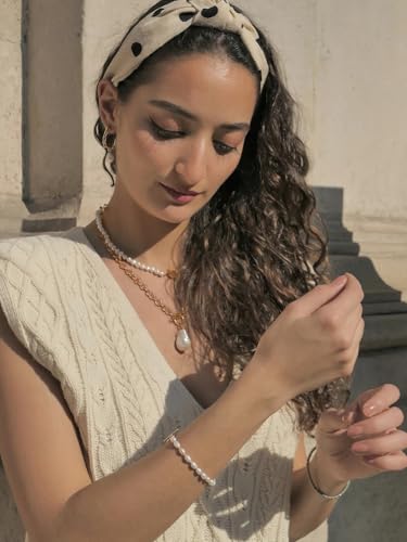 18k Gold Chain Link Necklace for Women, Baroque Pearl/Compass Pendant Necklace3