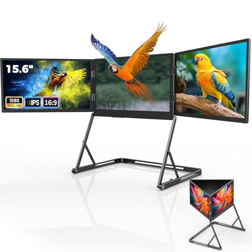 Image of Laptop Tri-Fold Monitor, 15.6 inch Triple Screen Laptop Extender 1080P IPS, with USB-C & HDMI, Travel Productivity Mo-nitor with 360 Rotation Adjustable Viewing Angles for Work