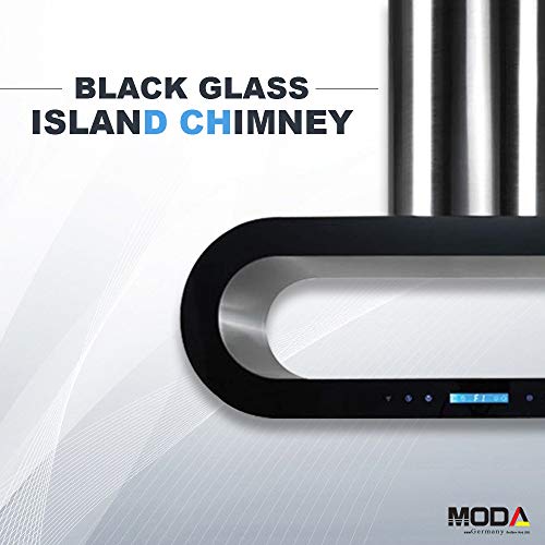 Image of GRABELLA ISOLA 1250 m /hr Black Glass Island Ceiling Mounted kitchen chimney (2D German Technology, 3 Speed Touch with Remote Control, Powerful Italian Motor)