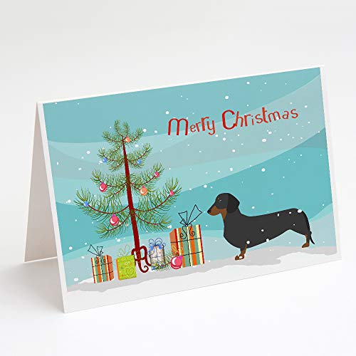 Caroline's Treasures BB2900GCA7P Dachshund Merry Christmas Tree Greeting Cards and Envelopes Pack of 8 Blank Cards with Envelopes Whimsical A7 Size 5x7 Blank Note Cards