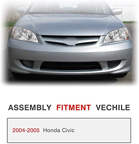 As Headliaght Assembly Compatible With 2004-2005 Honda Civic Chrome Housing Amber Reflector Driver And Passenger Side #TOP5