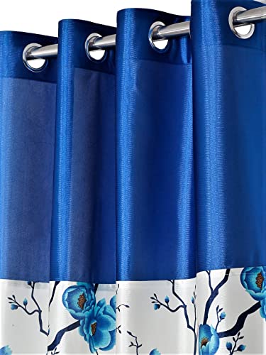 Image of Fashion String 2 Pieces Solid Patch 3D Tulip Eyelet Polyester Window Curtains - 5 Feet, Blue