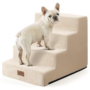 Dog Stairs for Small Dogs, 4 Tier Wider Pet Stairs for Couch and Beds, 17.7″ H Non-Slip Dog Steps for Old Cats, Puppy, Small Medium Dogs, 17.7×23.6×17.7 inch, Beige