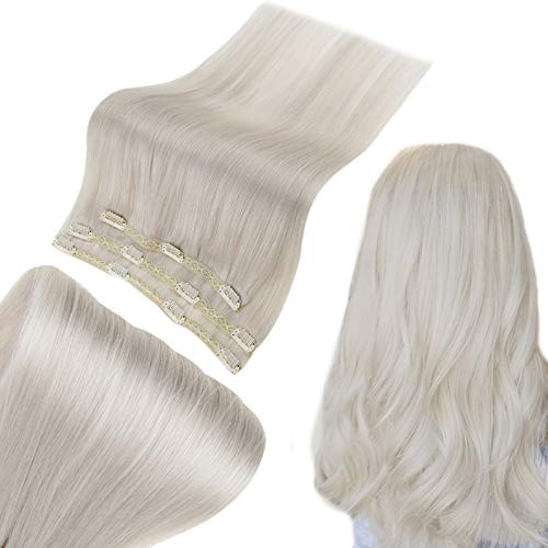 RUNATURE 18 Inches Clip in Brazilian Hair Extensions Color 800 White Blonde 3 Pieces 50g Blonde Hair Extensions Real Human Hair