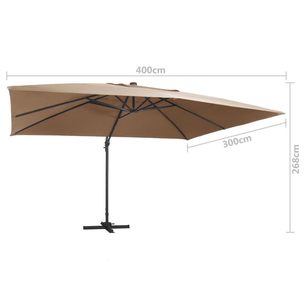Homgoday Sombrilla voladiza jardín Luces LED Poste Aluminio Taupe 4x3 m Sombrilla de Jardín,Protección UV Sombrilla Jardín Grande Orientable Jardín Parasol Balcón