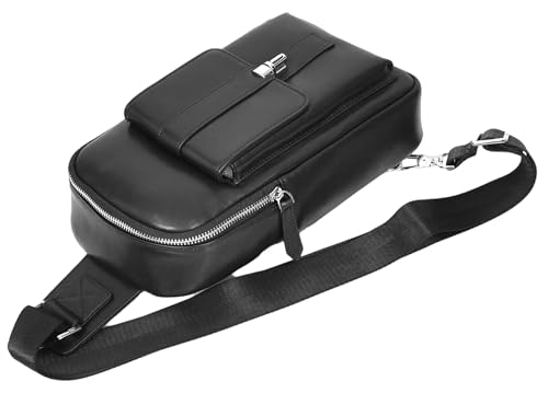 Sac à bandoulière cuir véritable noir multi-compartiment HLG078