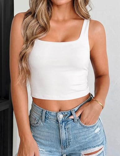 Zeagoo Women Summer Square Neck Double Layer Tank Tops Fitted Basic Sleeveless Shirts - image 3