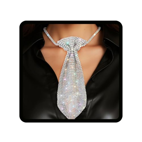 ELABEST Rhinestone Neck Tie Sparkling Tie Necklace Adjustable Diamond Tie for Women and Girls