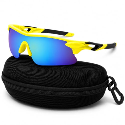 Image of Cycling Goggles for Men & Women | Sports Goggles UV400 Protection | Oversized Sports Sunglasses for Cricket, Running, Driving, Fishing, Hiking & Outdoor Activities (Yellow : Blue)