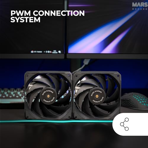 Mars Gaming MF-NCLX2, Kit 2x Ventilateurs Ultra-Silencieux 120mm, Design Pales Hybrides, Ventilateurs 2en1 avec Roulement FDB Cuivre Hyper-Équilibré, Système Connexion PWM, Pads Anti-Vibration, Noir