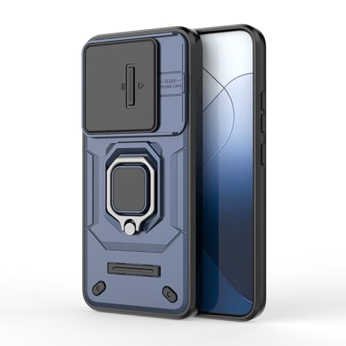 Image of Thermoplastic Polyurethane Camshield Pro Case With Slide Camera Protection And Ring Stand Bumper Back Case Cover For Xiaomi 14 5G (Blue)