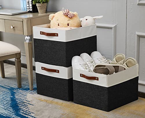 Image of DECOMOMO Cubby Storage Bins | 13x15x13inch Fabric Storage Cubes for Kallax Shelves Cloth Nursery Decorative with Handles (Black and White, 13x15x13 inch- 3P)