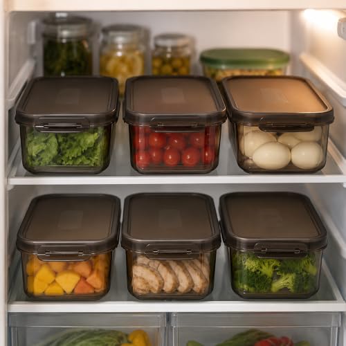 Image of HomeWiz Fridge Storage Containers 1200ml x6 | Air Tight Storage Container Set | Fridge Organiser Storage Boxes |Food Grade BPA-Free Plastic Containers |Stackable, Transparent, for Fruits & Vegetables