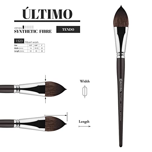 Image of Escoda Ultimo Series 1523 Artist Watercolor and Acrylic Paint Brush, Synthetic Squirrel, Flat Filbert, Size 1 /2 inch