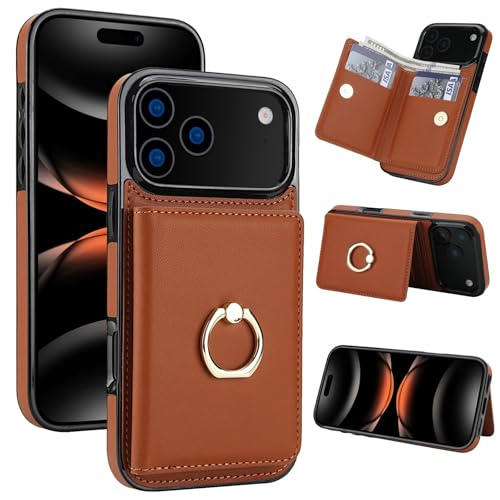 Étui portefeuille iPhone 15 Pro Max cuir marron housse protection anneau silicone