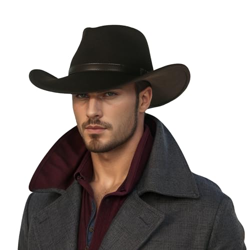 hatsXcaps Wool Cowboy Hat for Men & Women | 100% Pure Wool Western Hat with Wide Brim & Sweatband | Classic Felt Cowboy Hat for Outdoor Adventures, Horse Riding, Festivals & Casual Wear
