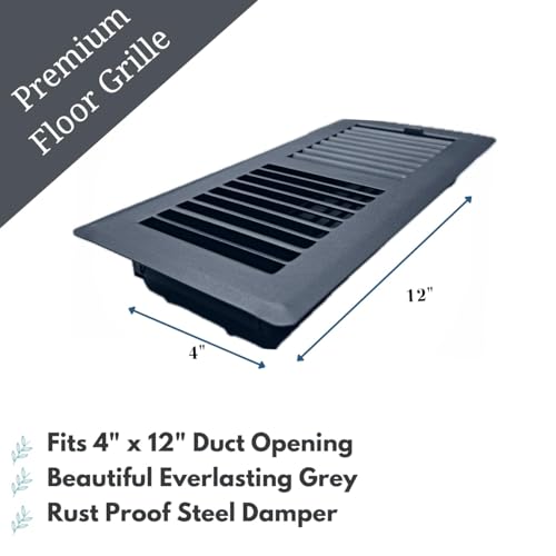 Image of 4 inch x 12 inch Grey Floor Register 2 Way - Stamped Face Steel Vent Cover, HVAC Floor Grille for AC Heat, Fits 4x12 Duct Opening, Heavy Duty Metal Register, 8 Pack