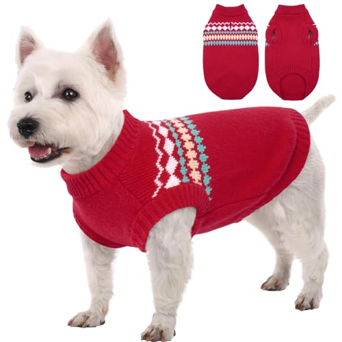 Kuoser Dog Sweater, Dog Sweaters for Small Dogs Male, Knitted Christmas Dogs Sweater, Fall Winter Puppy Apparel Pet Pullover Sweatshirt Outfits for Chihuahua, Bulldog, Dachshund, Pug, Yorkie, Red S