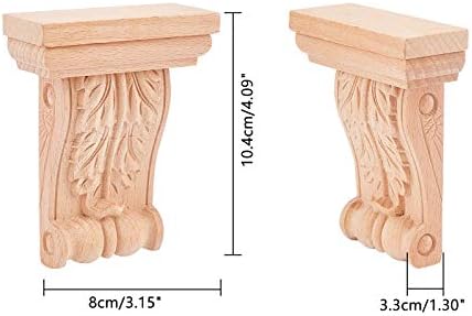 SUPERFINDINGS 2pcs Wooden Corbel 104x80mm European Unpainted Door Decor Natural Solid Wood Carved Onlay Applique Wood Carved Corner Onlay Corbels for Furniture Doors Bed Door Ornamental Decor