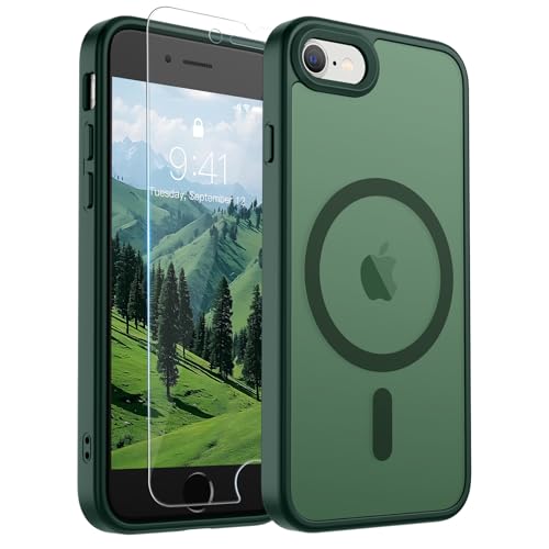 Image of SUPFINE Magnetic for iPhone SE Case 2022 (3rd) /2020 (2nd), iPhone 8 Case (Compatible with MagSafe) (Military Grade Drop Protection) Slim Translucent Matte Phone Case, Forest Green