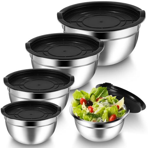 Set de 5 tazones de mezclar con tapas, acero inoxidable, negro miniatura 1