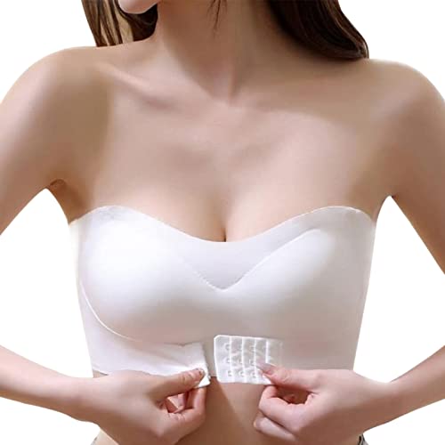 Damen Trägerloser BH Ohne Bügel Bandeau BH mit Vorderer Schnalle Push Up...