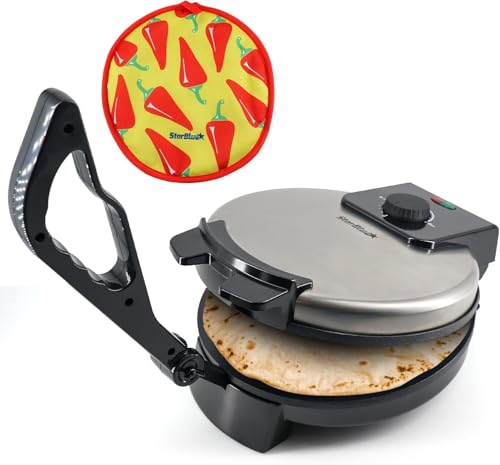 StarBlue 25.4cm Roti Maker Machine with Free Roti Heater and Removable Handle - Indian Chapati Tortilla Roti AC220-240V 50/60Hz 1200W UK Plug