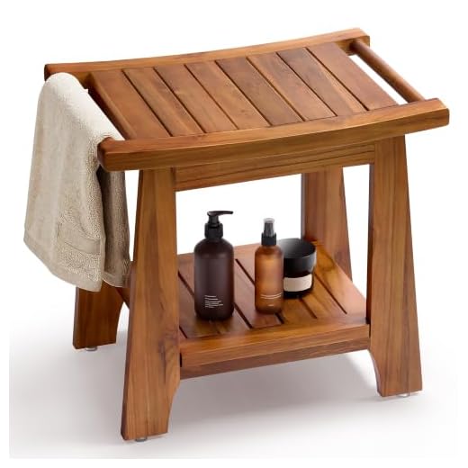 18-Inch Teak Shower Bench with Handles