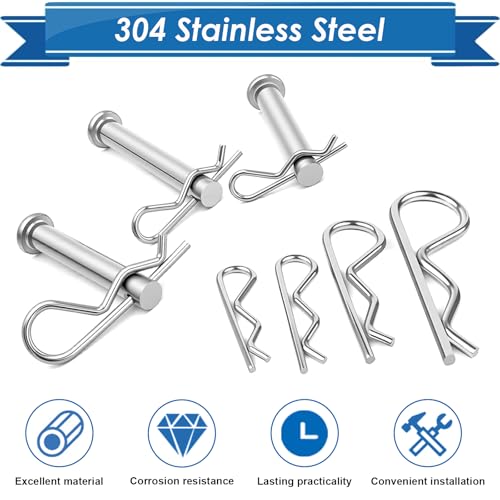 Image of 105Pcs Cotter Pin Assortment Kit - 304 Stainless Steel 7 Sizes R Clips Cotter Pins for Automotive, Trailer, Hitch Pin Lock System