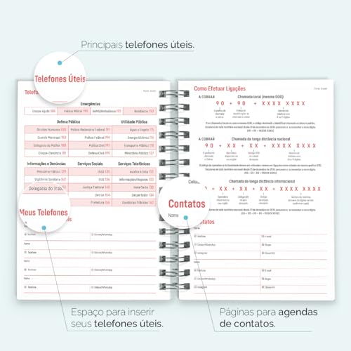 Agenda 2025 Plus Monograma Floral Letra Inicial M (Vermelho E Dourado)
