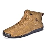 MVIOBUY Men's Lace Up Italian Handmade Chukka Boots Leather Renaissance Barefoot High Top Ankle Boots Lightweight Non-Slip Waterproof Walking Driving Shoes (Brown,12.5)