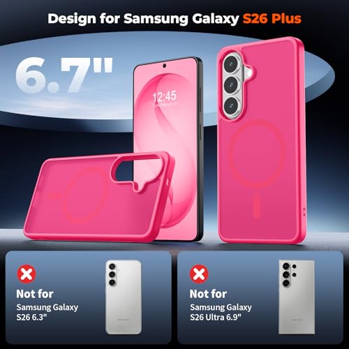 Image of SUPFINE Magnetic for Samsung Galaxy S26 Plus Case with Screen Protector, (Built-in Magnets) (Military Grade Drop Protection) Slim Translucent Shockproof Phone Case,Hot Pink
