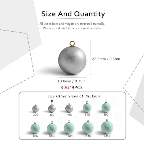Image of ECOFT Lead Free Fishing Sinkers and Weights Coated Egg Sinkers Cannonball Sinkers Assorted Sizes 20g-200g in Bag and Fishing Weights Sinkers Assortment Box Drop Shot for Saltwater Freshwater