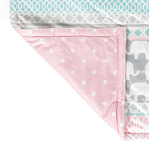 Image of Lush Decor Baby Elephant Stripe Reversible Soft & Plush Oversized Blanket, 50 inch x 36 inch, Pink & Turquoise