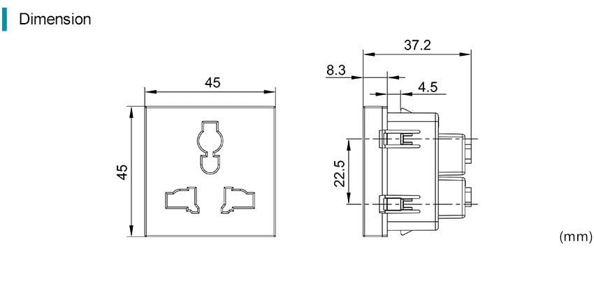 Image of MX 3 Pin Universal Socket with Shutter | 2 Module, 45x45 mm Modular Wall Plate | 6A /13A 250V Electrical Socket | Child Safety, Durable, Compatible with Standard Modular Boxes
