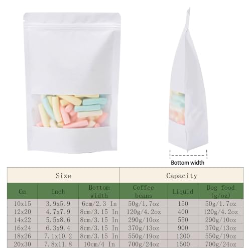 Roppolo 100 Pcs Resealable Stand Up Kraft Paper Bags, 4.7 x 7.9 Inch White Food Storage with Matte Window, Reusable Zip Lock & Heat Sealable for Packaging by Roppolo - Used condition - Image 2