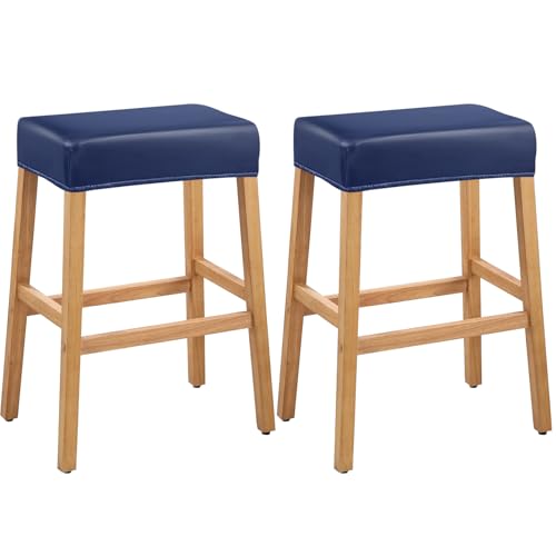 Image of PU Leather Bar Stool Covers Rectangular, 100% Waterproof Stool Covers Rectangle Super Stretch 20% Thicker Leather Saddle Stools Cover Rectangular Counter Bar Stools with Elastic Band (2 PCS, Blue)