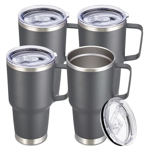 Image of 30 oz Stainless Steel Tumblers Bulk with Handle and Lid, 4 Pack