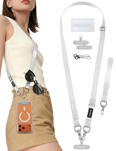 Image of VVAAGG Cell Phone Lanyard for iPhone: Adjustable Phone Strap Crossbody Neck and Wrist Strap Anti-Theft Lanyard Travel Essential Compatible for iPhone Android Smartphones Sliver
