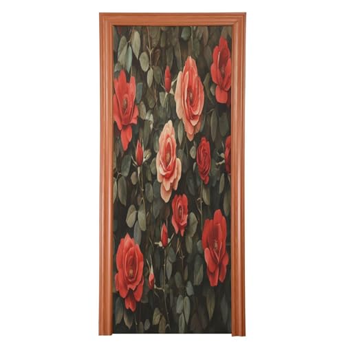 FLildon Valentine's Red Rose Door Cover Decoration, Party Accessory Porch Decor for Festive Ornament Room Door Covers 35 x 79 Inch