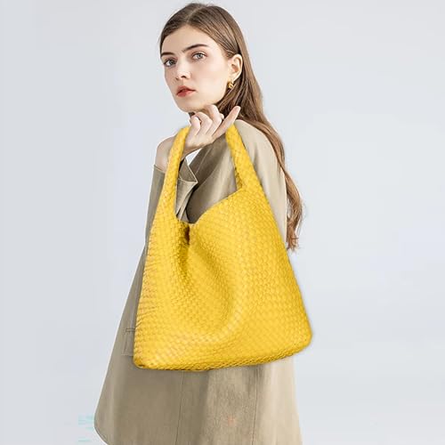 Image of JINMANXUE Woven Tote Bag for Women, Fashion Hobo Handbag, Travel Top-handle Shoulder Bag, Beach Underarm Bag with Purse