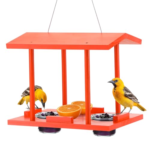Apipi Wooden Oriole Bird Feeder with Removable Bowls